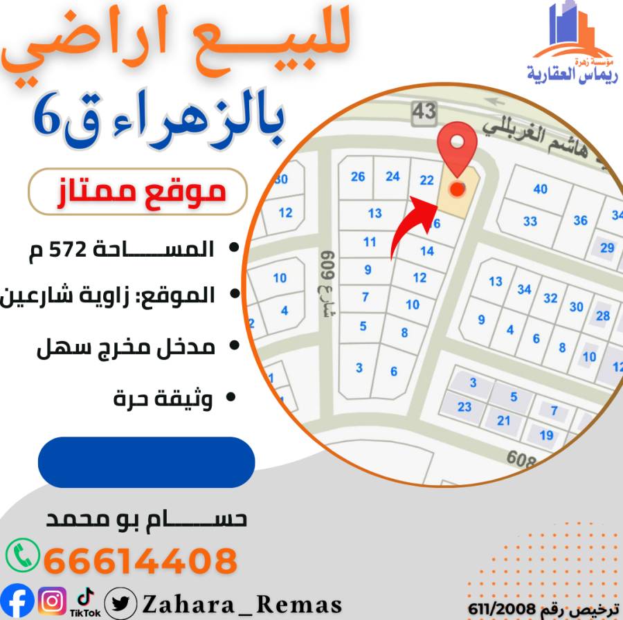 للبيع اراضي بالزهراء مواقع مختلفه 