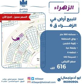 للبيع ارض في الزهراء