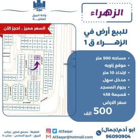 للبيع ارض في الزهراء 