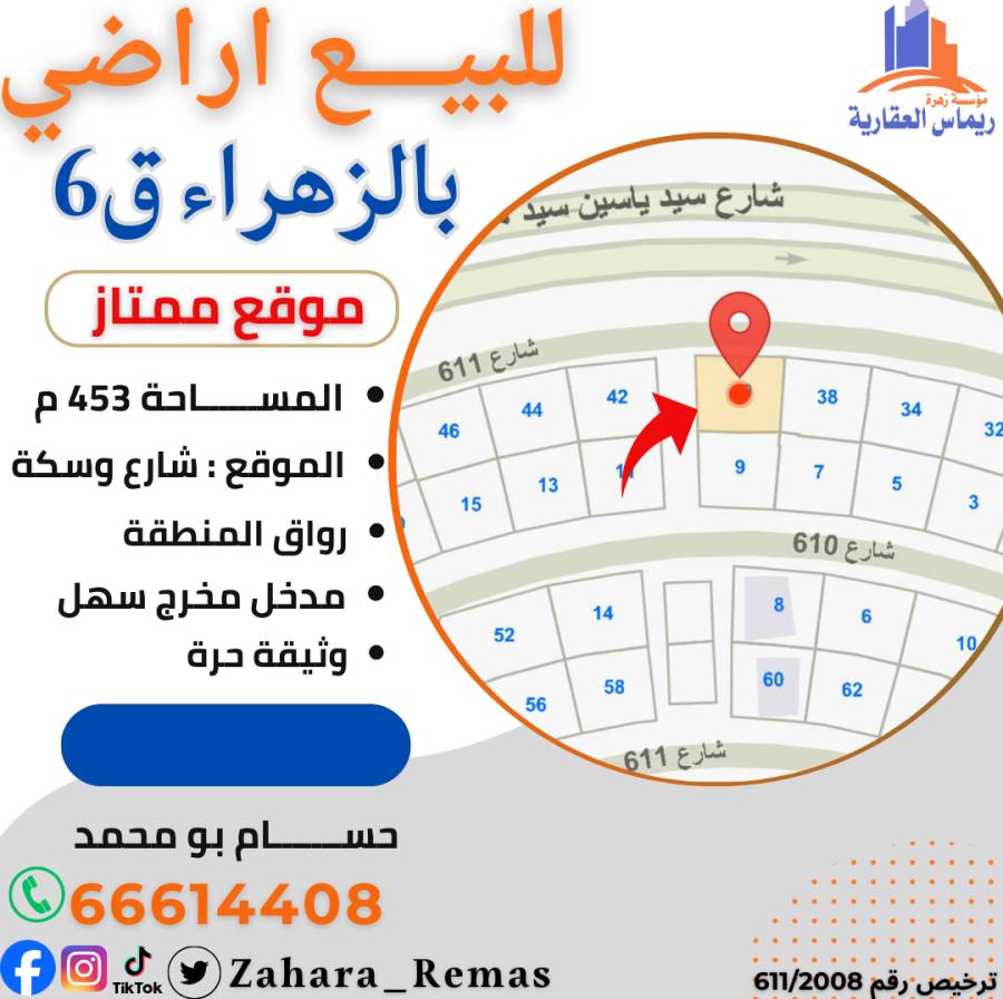 للبيع اراضي بالزهراء مواقع مختلفه 