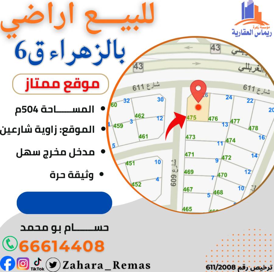 للبيع اراضي بالزهراء مواقع مختلفه 