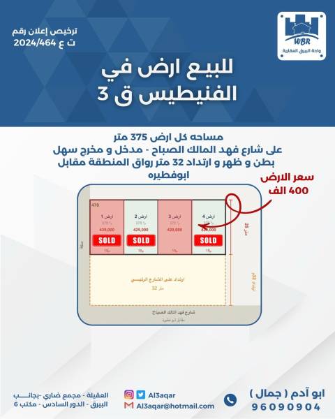 للبيع ارض في الفنيطيس 