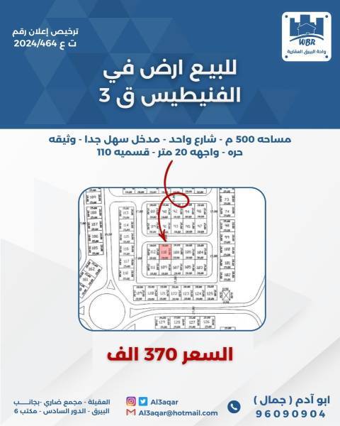 للبيع ارض في الفنيطيس