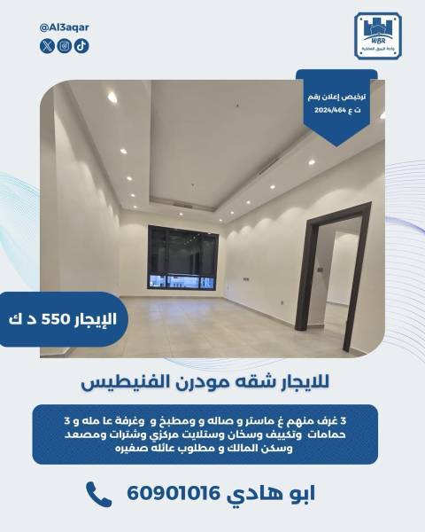 للايجار شقه مودرن في الفنيطيس 