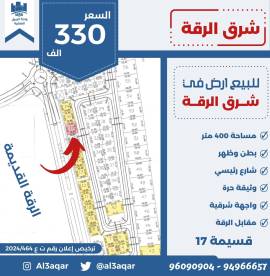 للبيع ارض في شرق الرقه